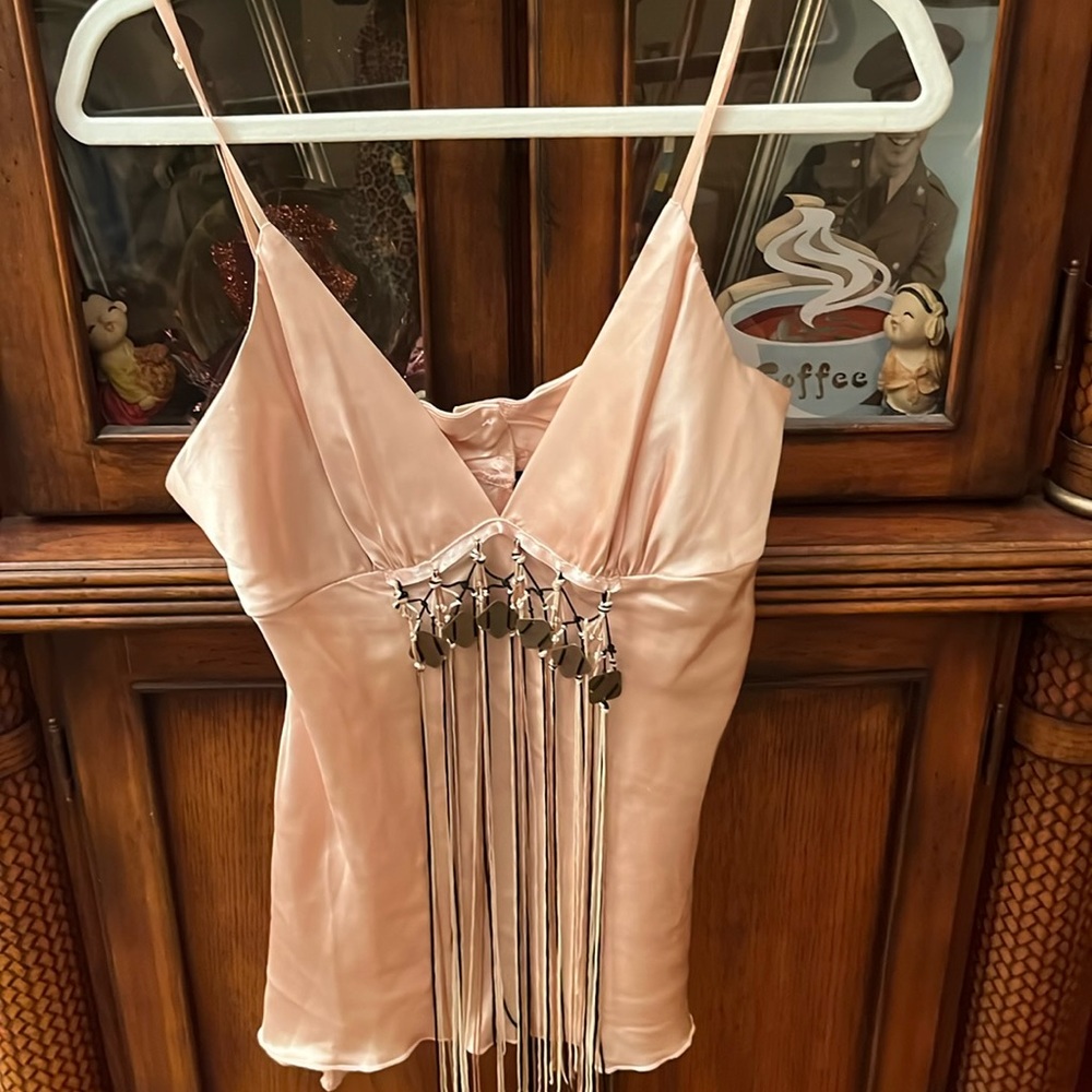 Brand new silky satin top with fringe